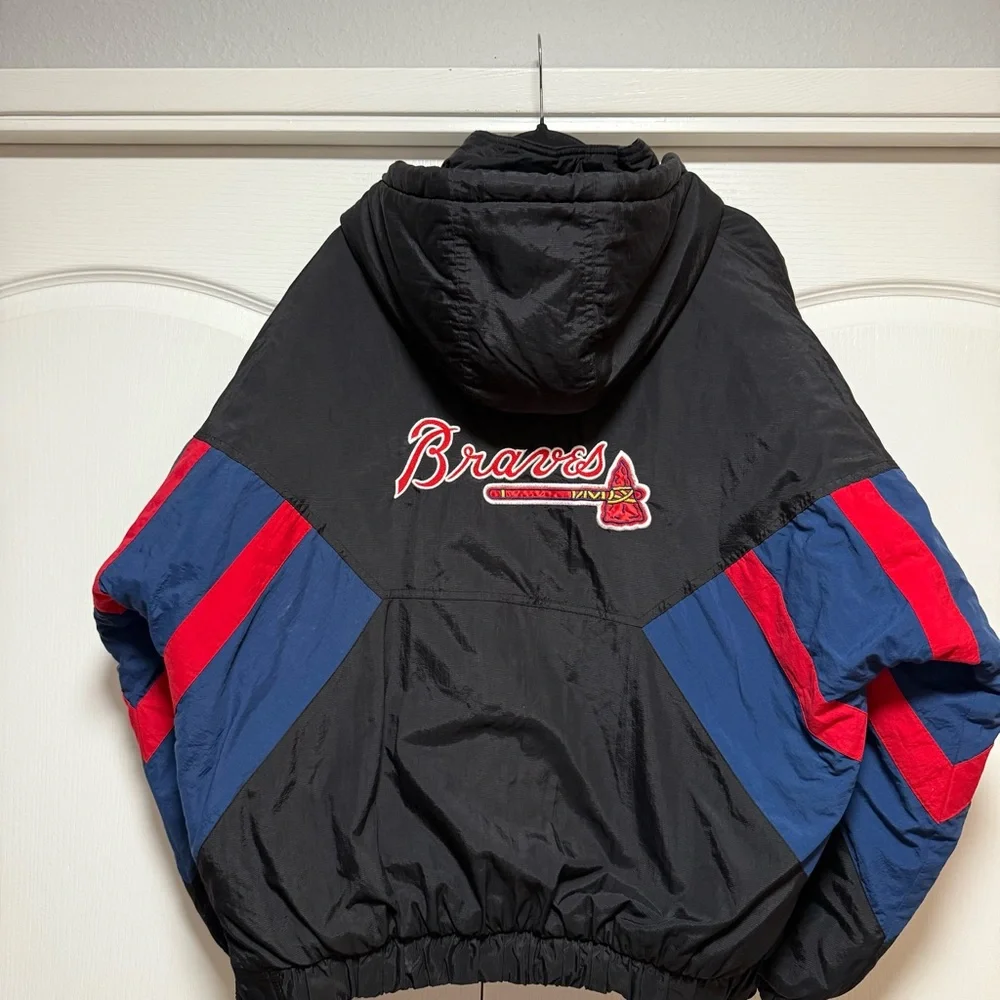 Vintage MLB Atlanta Braves 90s STARTER Windbreaker Pull Over Jacket Size L - Picture 6 of 10